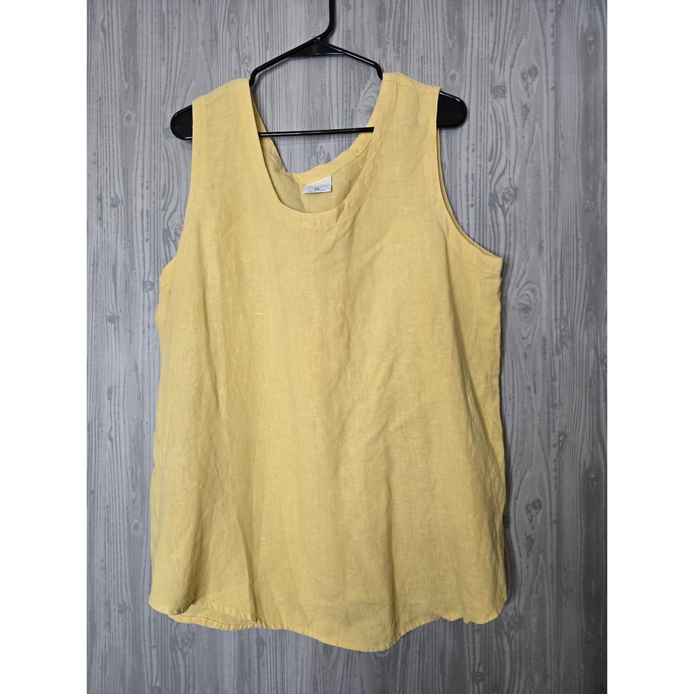 Click by Color Me Cotton 100% Linen Tunic Tank Womens XXL Yellow Lagenlook